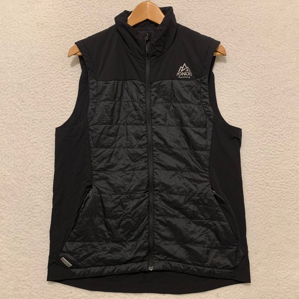 AONIJIE Running Vest Mens Large Full Zip 3M Insulated Quilted Full Zip Black